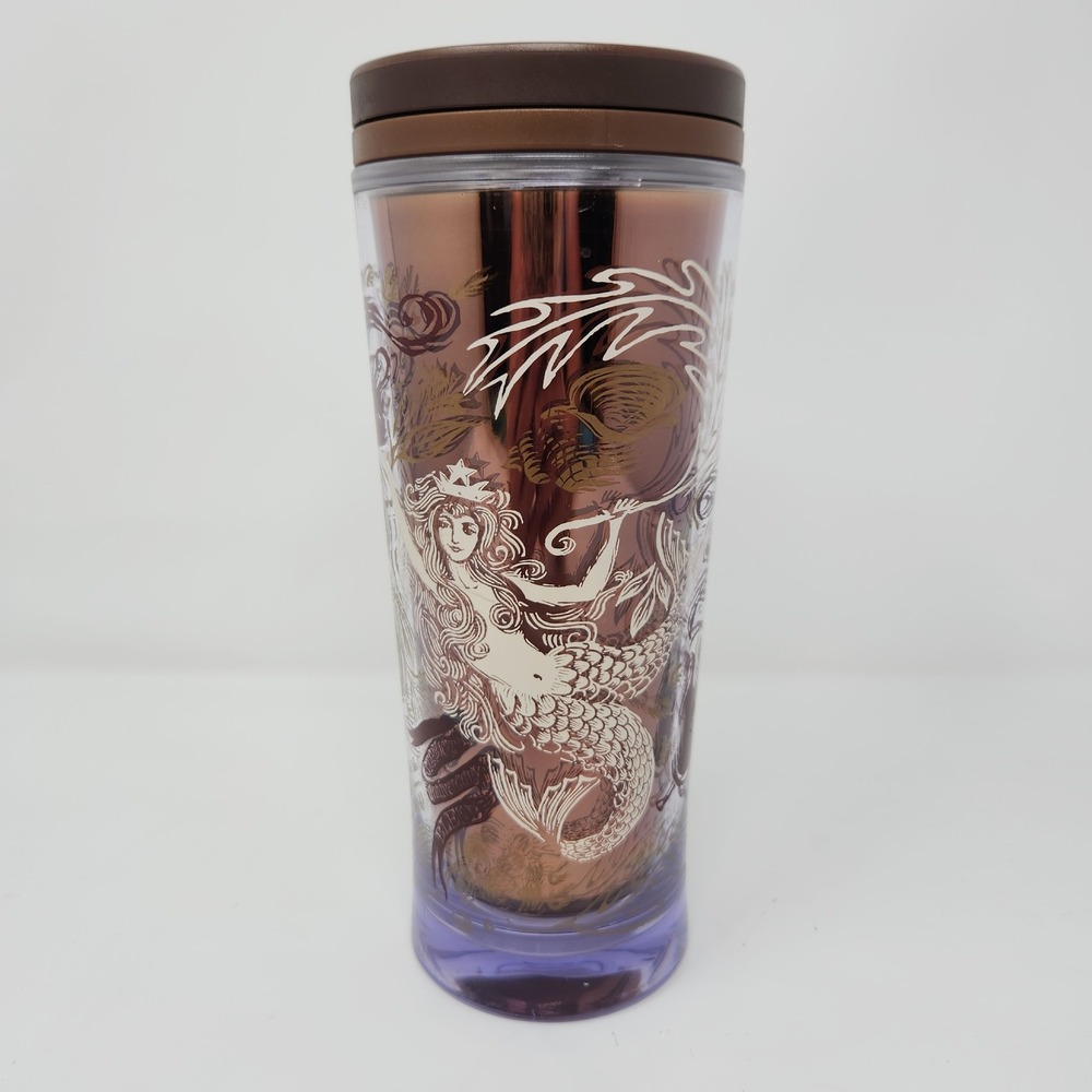 Vintage 2009 Starbucks 16 oz Mermaid Siren Copper Brown Travel Tumbler Mug